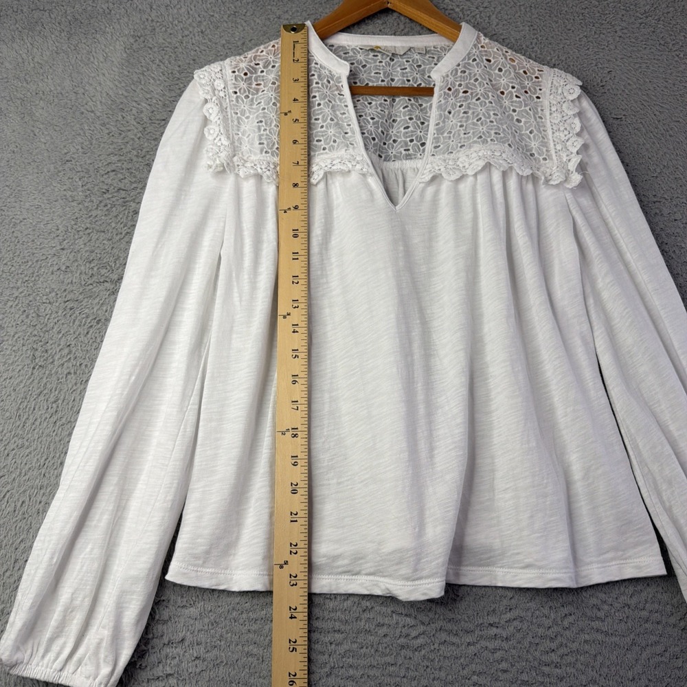 Boden Blouse Womens Size 10 White Eyelet V-Neck Long Sleeve Cotton Blend Boden - Picture 2 of 9